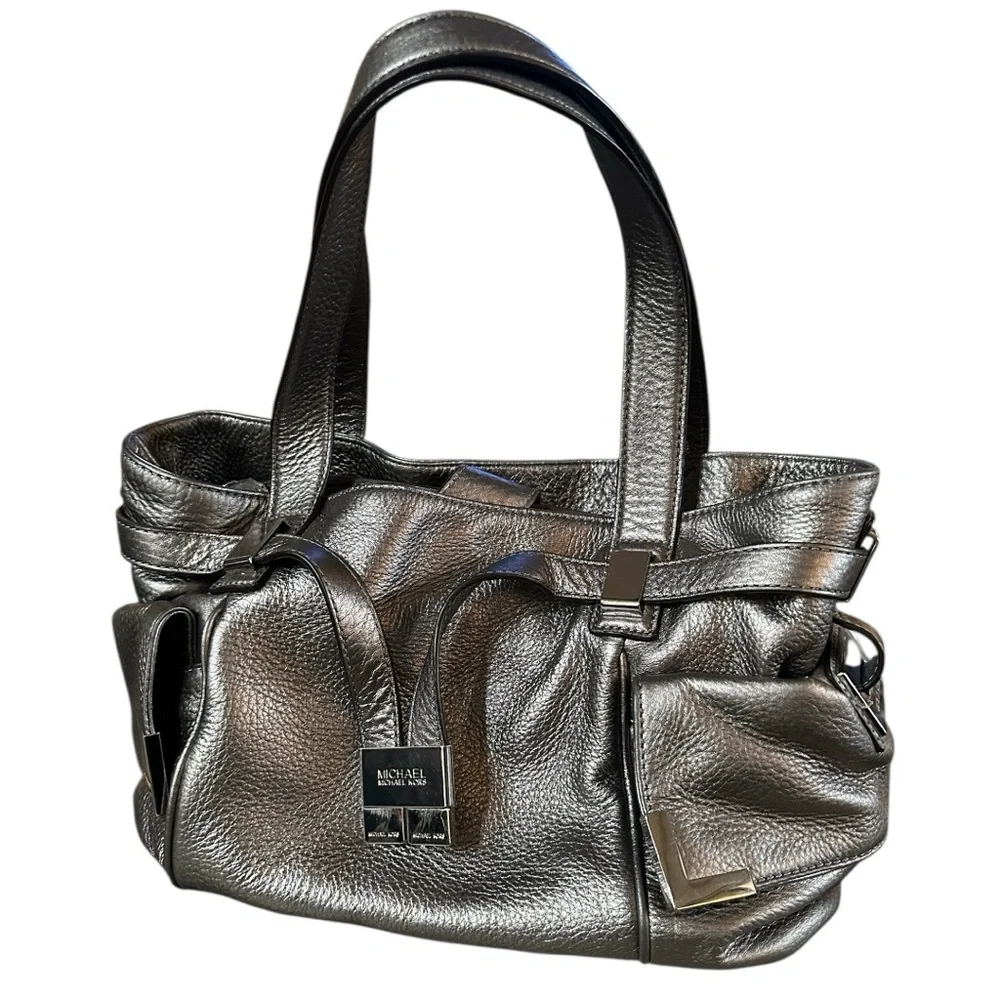 Michael Kors Beverly Large Leather Metallic Pewter Satchel - Picture 3 of 15